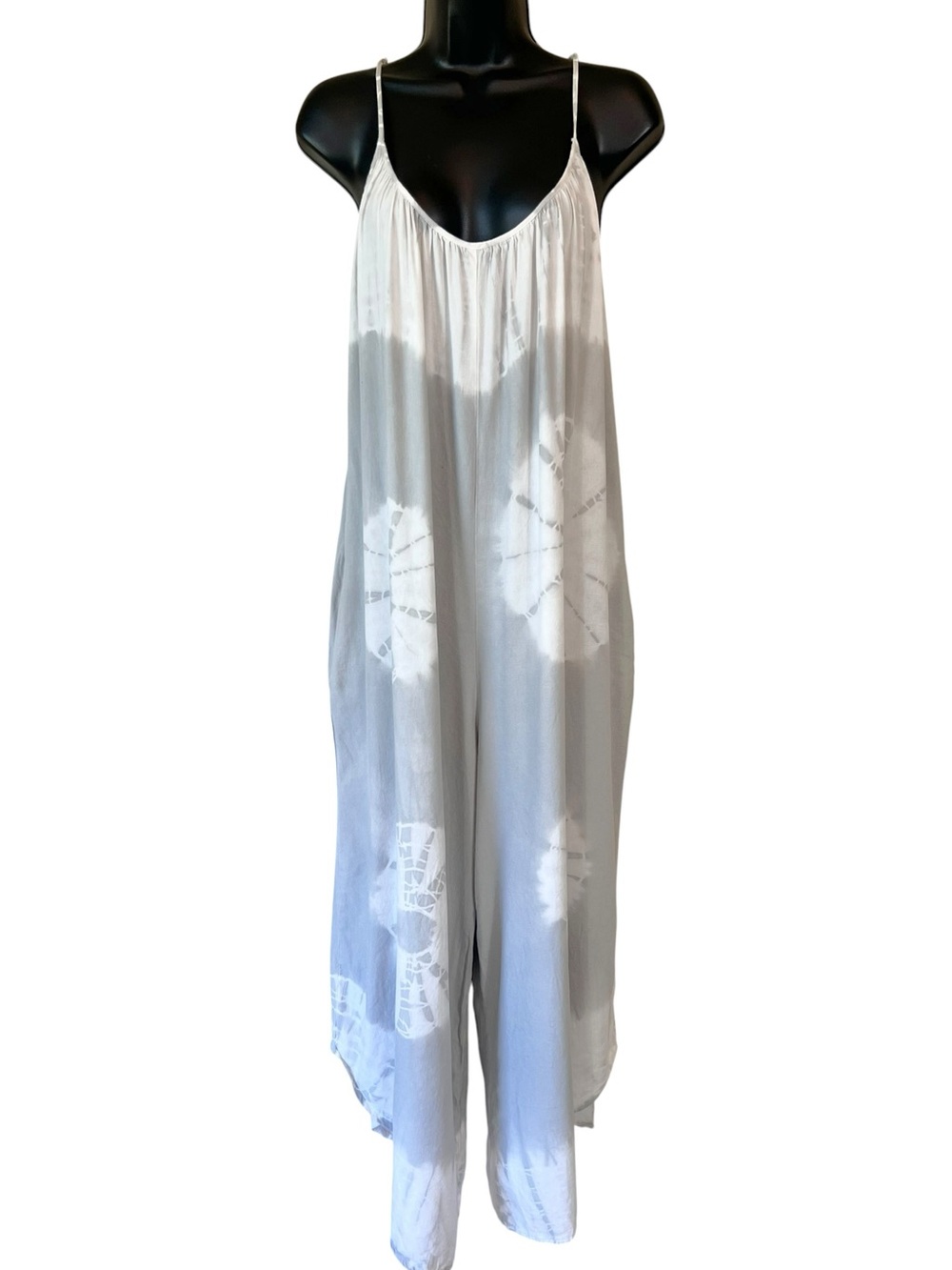 Three Birds Nest Cotton Light Grey Tie Dye Flowy Jumpsuit
